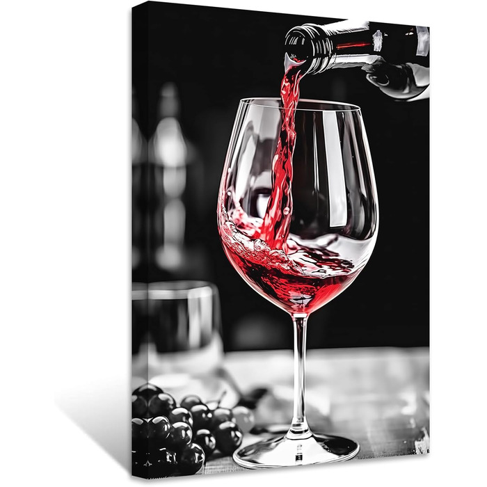 Червоне вино Декор для стін Кухонний друк на полотні Чорно-білий та червоний винний келих Троянда Картини Друк Сучасні абстрактні твори мистецтва для декору ресторану, їдальні, бару (30,00 x 45,00 см) (Зображення-2, 60,00 x 90,00 см)