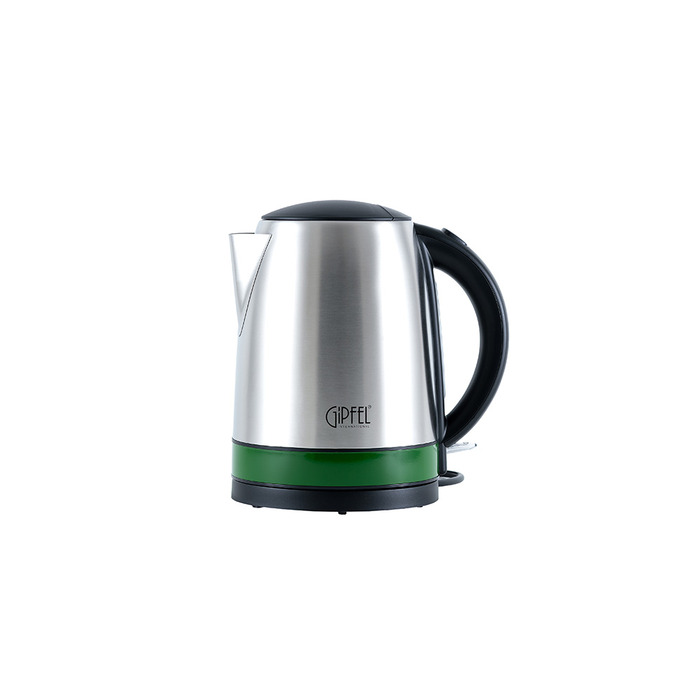 GIPFEL Чайник электрический для кипячения воды, 1.7 л. Материал: нерж сталь, пластик. Цвет ободка: зеленый. 2005 GIPFEL