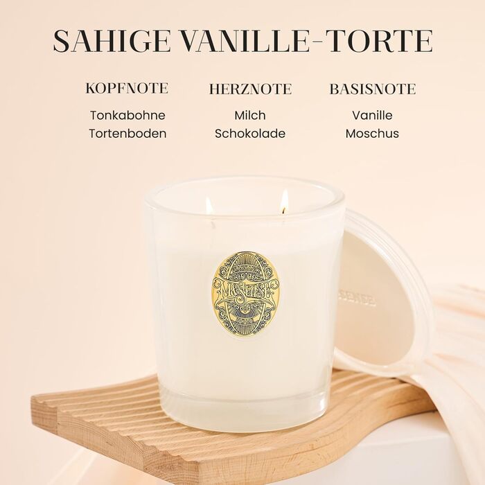 Ароматна свічка M&SENSE Лісова хатина, ароматичні свічки у склянці, натуральна соєва свічка, час горіння 55 годин, подарункові свічки для жінок та чоловіків, подарункова свічка (вершковий ванільний торт, 560 г)