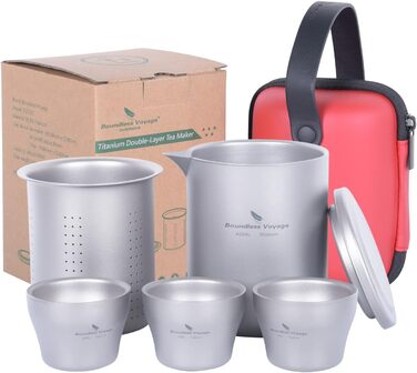 Титановая кофейная кружка с двойными стенками, легкий чайник с фильтром, посуда для кемпинга (Ti3121d-400 мл 45 мл, 3 чашки)