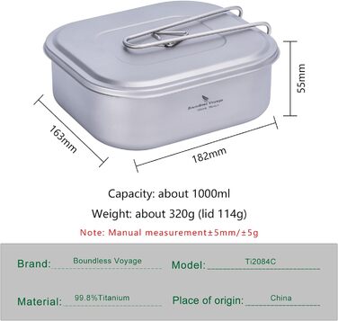 Титанова військова каструля для кемпінгу з кришкою та відкидною ручкою 1л. iBasingo