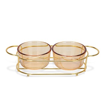 Мінажниця Fissman 26x10,5x5,7 см на металевій підставці 2 секції по 240 мл скло (16390)