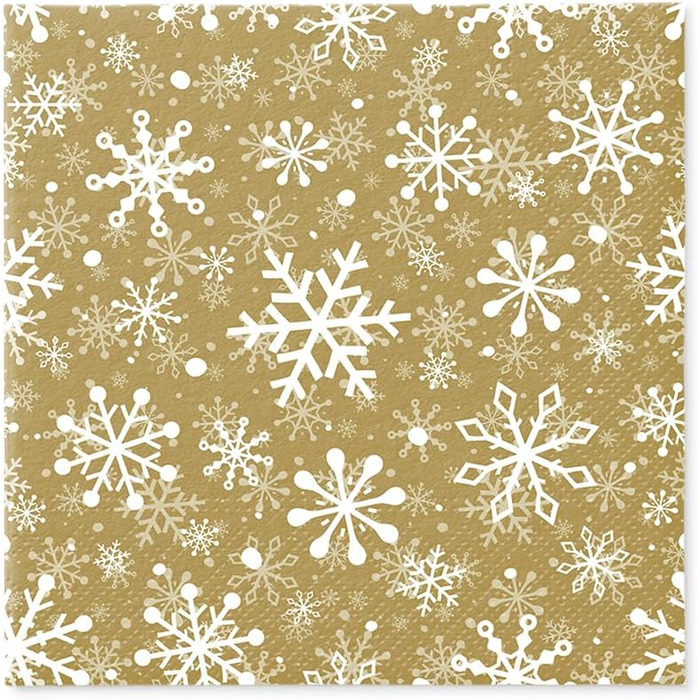 Серветки 3-шарові (33 x 33 см) I 20 шт. I Різнокольорові паперові серветки, ідеальні для різдвяного столу I Серветки - Різдво, зима, зірки, сніг, сніговики I (Подвійний дизайн різдвяних сніжинок, золотистий)