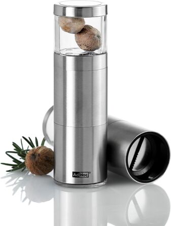 Млин для мускатних горіхів 12,5 см, сріблястий, подарунковий набір Muskatino AdHoc