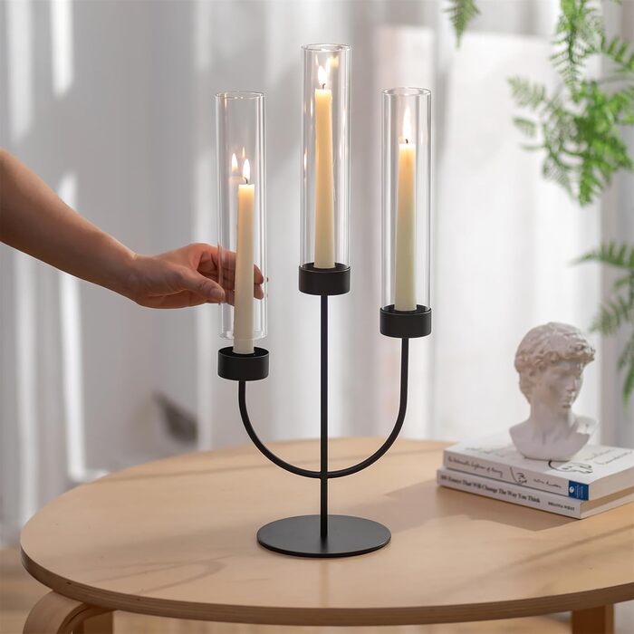 Підсвічник з 3 ручками та скляним циліндром для декору столу Sziqiqi