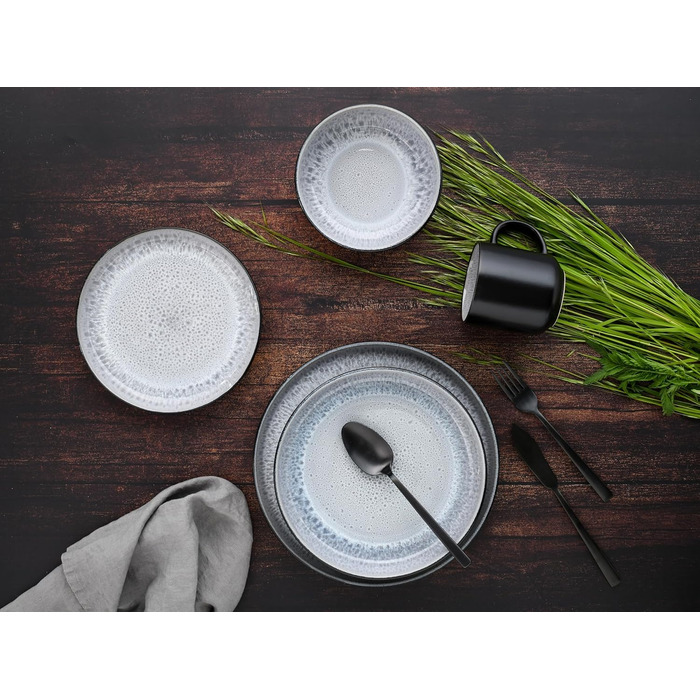 Серія Nordic Fjord набір посуду з 18 предметів, набір керамічних тарілок (комбінований сервіз 30 шт. , іній), 21551
