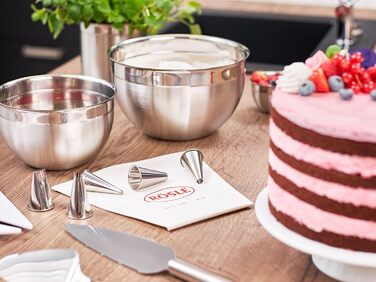 Набір мисок RSLE з 3 предметів великі та кришки RSLE для збереження свіжості (Ø 16, 20, 24 см), високоякісні, елегантні, виготовлені з нержавіючої сталі для приготування та зберігання їжі, можна мити в посудомийній машині (набір мисок з 2 предметів, Black