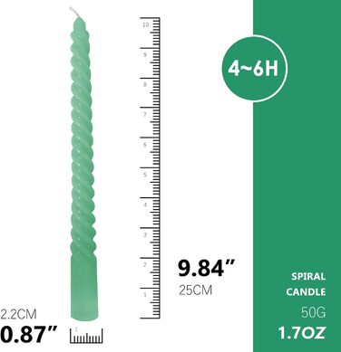 Набір з 4 конічних спіральних свічок 2,2 x 25 см, зелений мікс Love Topsics