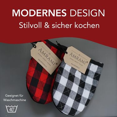 Набір з 2 рукавичок для духовки 14 х 17 см, червоно-чорні в клітинку AMRAMI