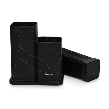 Підставка Fissman для кухонних ножів та інструментів 11x11x23 + 11x11х17 см, колір ЧОРНИЙ МАРМУРпластик (12884)