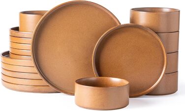 Набір посуду LeRatio для 6 осіб, 18-предметний набір керамічного посуду, керамічна миска та тарілка, стійкі до подряпин (18-предметний набір, бурштиновий)