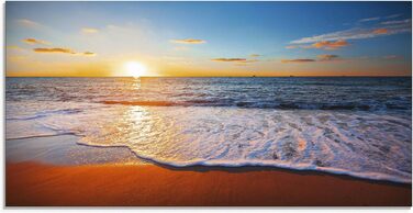 Настінний декор ARTland скляні картини настінна картина скляна картина цільна 40x40 см квадрат пляж море сонце Кариби природа пейзаж узбережжя схід сонця морський S7LE (Захід сонця 1, 100Д x 50Ш см)