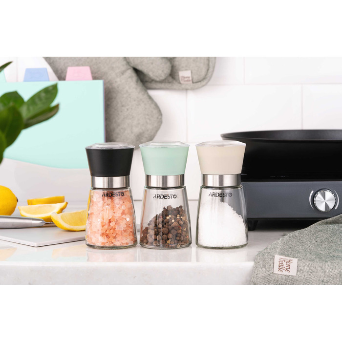 Мельница для соли и перца ARDESTO Gemini, 180 мл, стекло, пластик, прозрачный, черный