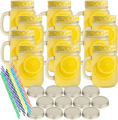 Набор из 12 стаканов для питья с крышкой 450 мл желтый gouveo