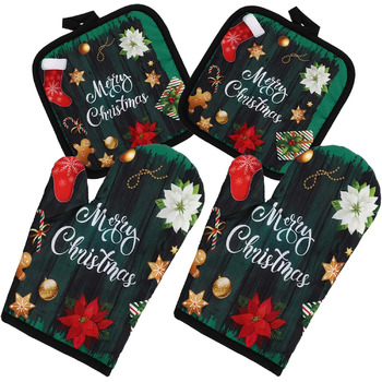 Різдвяний набір з 2 прихваток та 2 рукавичок для духовки, 4 предмети, зелений Cabilock