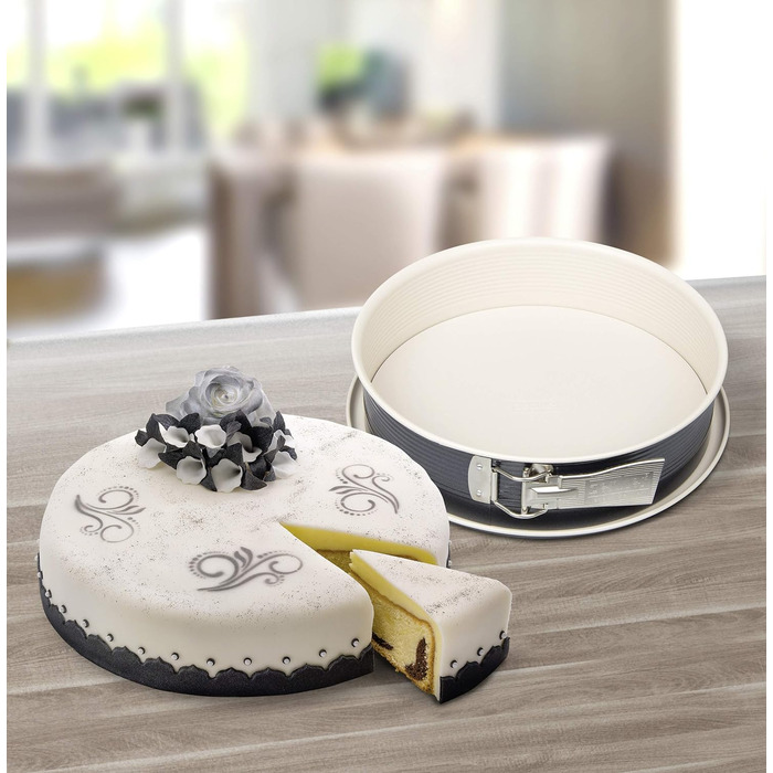 Пружинна форма Zenker Ø 26 см CREME NOIR, форма для випічки з плоским дном і захистом від протікання з листової сталі, кругла форма для торта з армованим керамікою антипригарним покриттям (колір крем/антрацит), кількість Одинарний