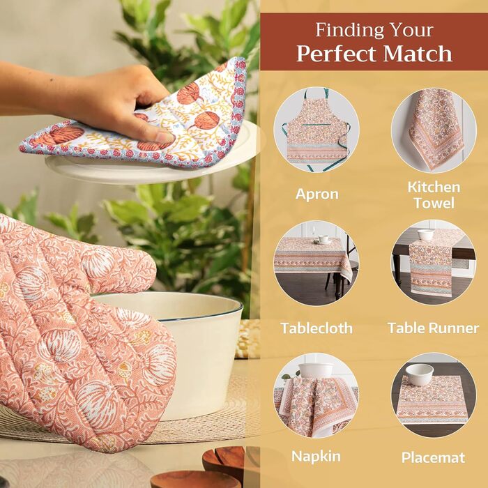 Рукавички для духовки, прихватки для каструль Maison d&39 Hermine, 100 бавовна, термостійкі кухонні рукавички, рукавички для духовки (19 x 33 см) та прихватки для каструль (20 x 20 см) для приготування їжі, Морзін - Рукавички для духовки (19 x 33 см) та п