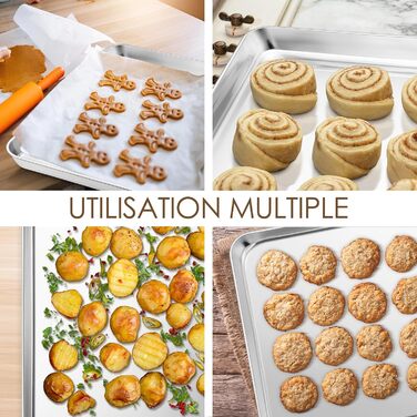 Набір деко Herogo з 2 шт. , деко з нержавіючої сталі, велике прямокутне деко для духовки Деко для торта Жирова форма для випічки та нетоксичний, можна мити в посудомийній машині, срібло (31,4x24,6x2,5 см) (дзеркальне покриття, 26,5x20,4x2,5 см)