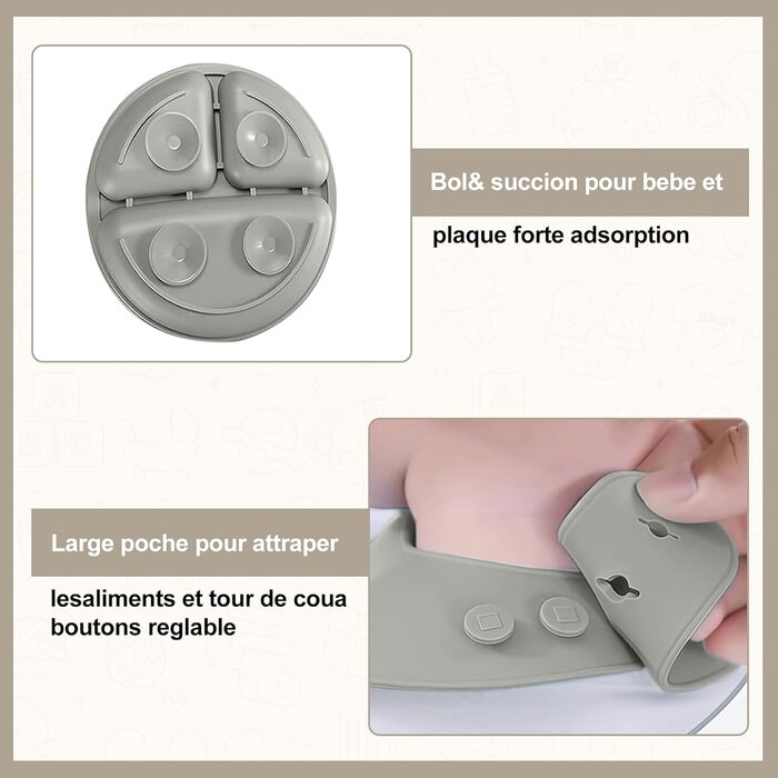 Набір дитячого столового посуду, 11 предметів, сірий NATNAV