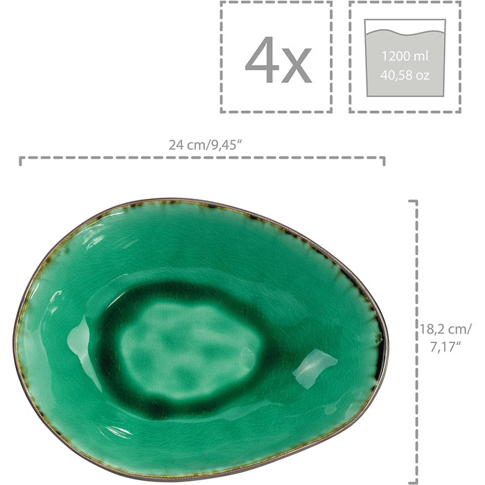 Співачка Набір мисок для макаронних виробів Palm Beach, 4 шт. и, миска для миски, унікальний дизайн, розширюється 1200 мл, макарони 4 шт.