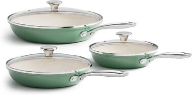 Набор индукционных сковородок со стеклянными крышками, 6 предметов 20, 24, 28 см, зеленый Redchef