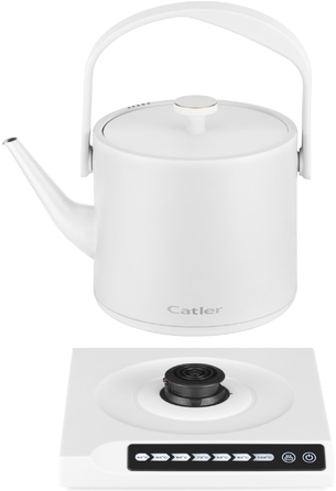 CATLER Електрочайник 0.6л, Strix, заварник, нерж. сталь, підтримка температури, сенс. керув., білий