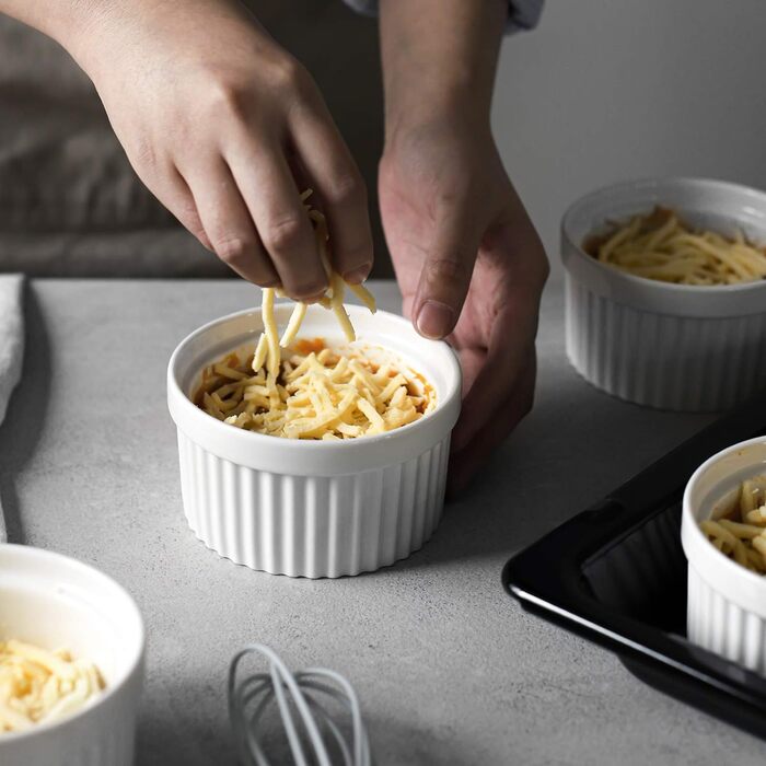 Набор крем-брюле DOWAN, 6 фарфоровых чашек для суфле с антипригарным покрытием, миски для крем-брюле для вкусного приправленного мяса, миски для рагу, духовка, микроволновая печь, можно мыть в посудомоечной машине, Ø10 см (120 мл, белый)