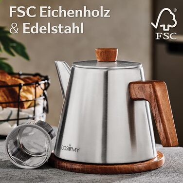 Чайник заварювальний 1,2 л з фільтром для чаю та підставкою Cosumy