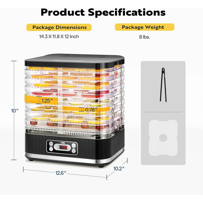 Дегідратор на 8 полиць 400 Вт, чорний VIVOHOME