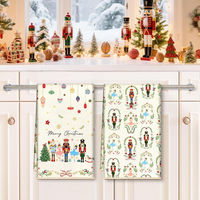 Набір з 2 різдвяних кухонних рушників 60 x 40 см Лускунчики Arquiel