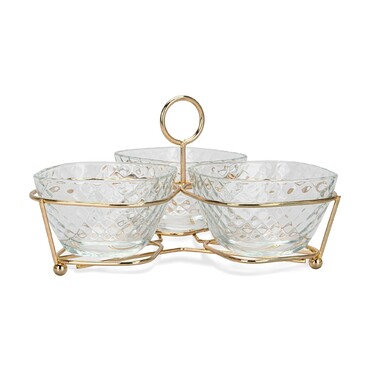 Минажница Fissman 22x22x13 см на металлической подставке 3 секции по 280 мл стекло (16394)