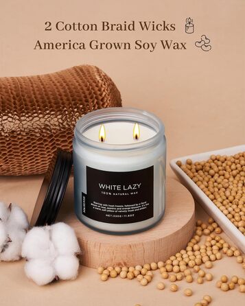 Ароматичні свічки M&SENSE з кавою у скляній банці з 2 гнітами 330 г, час горіння 70 годин, свічка з натурального соєвого воску для спальні, кухні, декору дому, подарункова свічка для чоловіків та жінок, смажена кава (біла лінива)