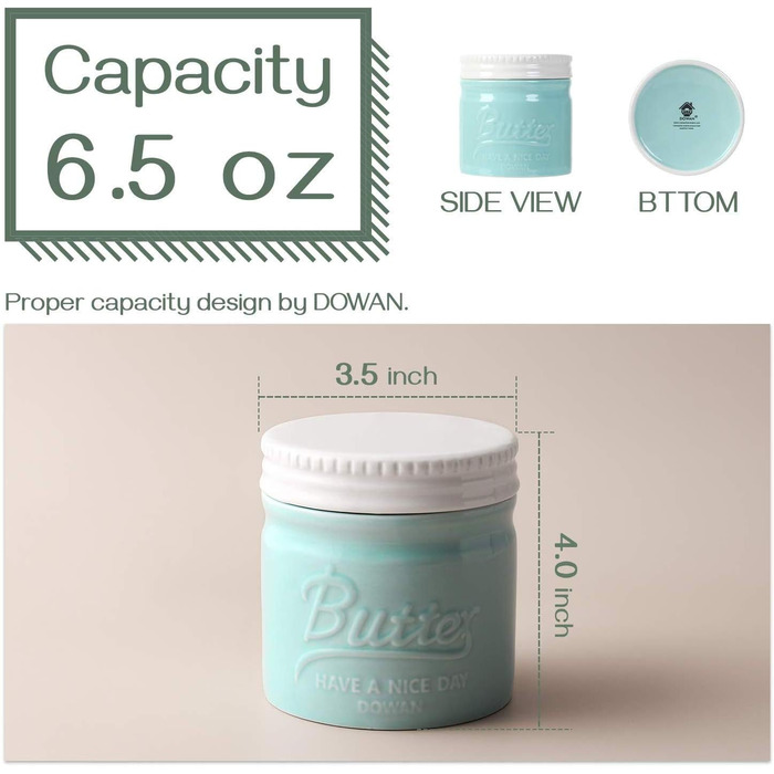 Баночка для масла порцелянова 192 мл, блакитна Dowan