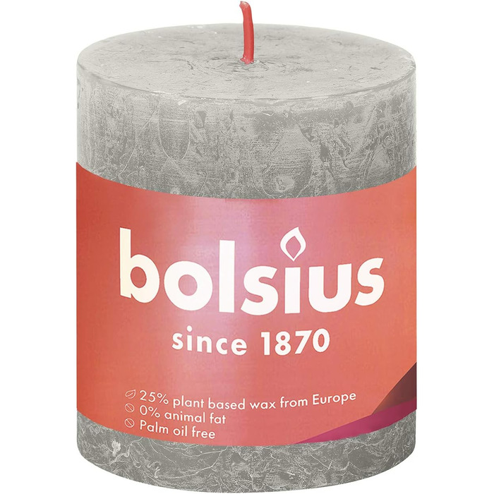 Свічки Bolsius Rustic Pillar - Оливково-зелені - Набір з 4 шт. - Декоративні побутові свічки - Час горіння 60 годин - Без запаху - Натуральний рослинний віск - Без пальмової олії - Оливково-зелені (8 x 7 см, світло-сірі)