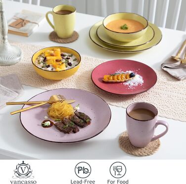 Столовий сервіз з керамограніту, набір посуду vancasso MODA, вінтажний зовнішній вигляд, комбінований сервіз з 40 предметів з 8 обідніми тарілками, тарілками для тортів, суповими тарілками, мисками та чашками кожна (барвистий, комбінований сервіз 20 шт. )