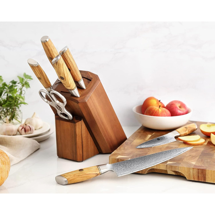 Набор кухонных ножей из дамасской стали в деревянном блоке, 8 предметов XINZUO