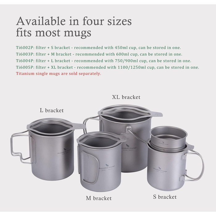 Титановий кавовий фільтр iBasingo поверх безпаперового фільтра для кави Налийте легку портативну кав'ярню на відкритому повітрі для кемпінгу Домашній сад Офіс багаторазова крапельниця для кави (фільтр і кронштейн(и) Ti6002P)