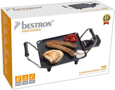 Електрична сковорода Bestron з антипригарним покриттям, задоволення від гриля до 10 осіб, дуже довга поверхня для гриля, 2 000 Вт, колір Чорний (S)