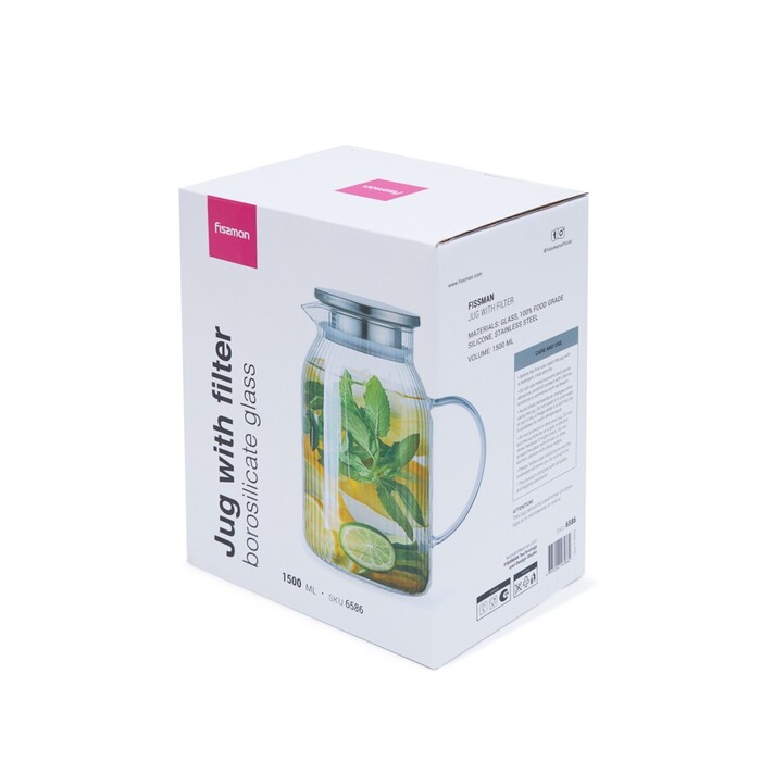 Глечик для холодних та гарячих напоїв Fissman з фільтром 1500 мл жаростійке скло (6586)