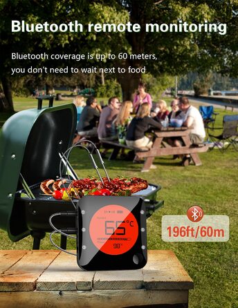Термометр для барбекю BFOUR 100 м Bluetooth, беспроводной термометр для мяса с 4 зондами из нержавеющей стали BFOUR