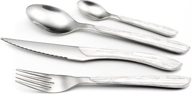 Набір столових приборів Amefa ECLAT Nature, 24 предмети, набір столових приборів на 6 осіб, коричневі пластикові ручки під дерево, можна мити в посудомийній машині, столові прибори з нержавіючої сталі, світле дерево (біле дерево)