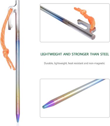 Кілочки з титанового сплаву 7 мм Надміцні цвяхи для намету Барвисті шліфовані цвяхи Міцні кемпінгові шпильки Садові кілки Кілочки для кемпінгу Тент Туристичний брезент 20 см / 24 см / 30 см / 35 см / 40 см 6 / 8 шт. / лот Ti4013P (20 см 8 шт. / лот Ti4013