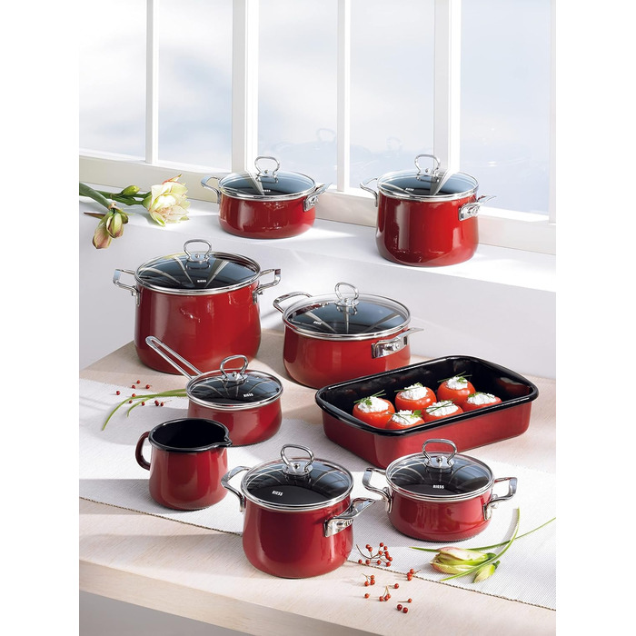 Чайник-флейта Plus, CLASSIC - КОЛІР ЧЕРВОНИЙ, діаметр 18 см, висота 21,7 см, ємність 2 літри, емальована, емальована 3 рази, червоний/чорний, індукційний 21,7 см Червоний, 0543-020