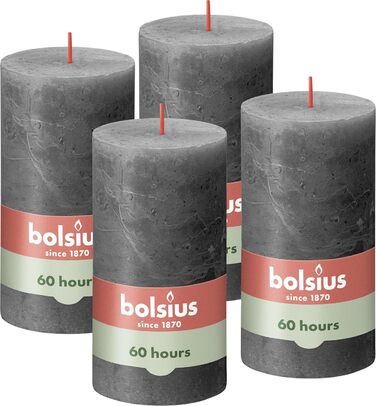 Свічки Bolsius Rustic Pillar Candles - Оливково-зелені - Набір з 4 шт. - Декоративні побутові свічки - Час горіння 60 годин - Без запаху - Натуральний рослинний віск - Без пальмової олії - Оливково-зелені (13 x 7 см, Антрацит)