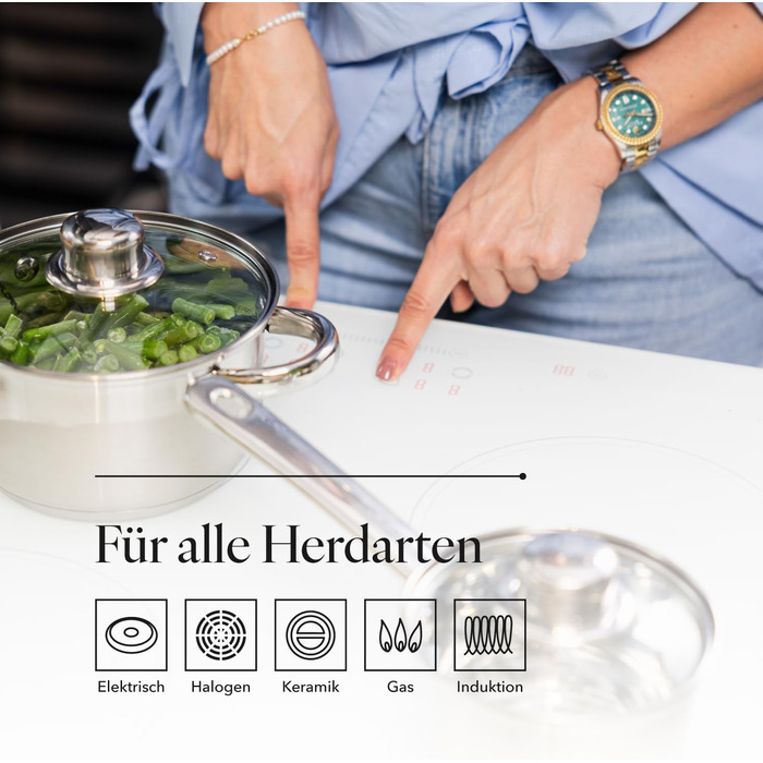 Набір посуду FLORINA 4 предмети Нержавіюча сталь 18/0 Кришка із загартованого скла Для індукційних, газових, електричних та керамічних варильних поверхонь Можна мити в посудомийній машині Високоякісний набір посуду для кожної кухні (8 предметів, Harry)