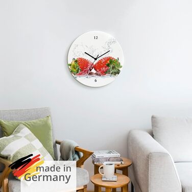 Настінний декоративний годинник без цокання скла Ø 30 см круглий безшумний фрукт апельсин у воді фрукти сучасна їжа T5UI (полуниця з бризками води, кварцовий годинник)