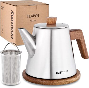 Чайник заварювальний 1,2 л з фільтром для чаю та підставкою Cosumy