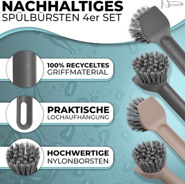 Щітка для посуду з нейлоновою щетиною та скребком 4 шт 24,5 см Nictario