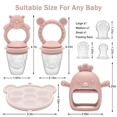 Контейнер для зберігання дитячого харчування, фруктова пустушка, силіконовий дозатор для фруктової їжі, дитяче грудне молоко, прорізування зубів, морозиво, без BPA, підходить для безпечного самостійного годування 3-місячних дітей (Pink04)