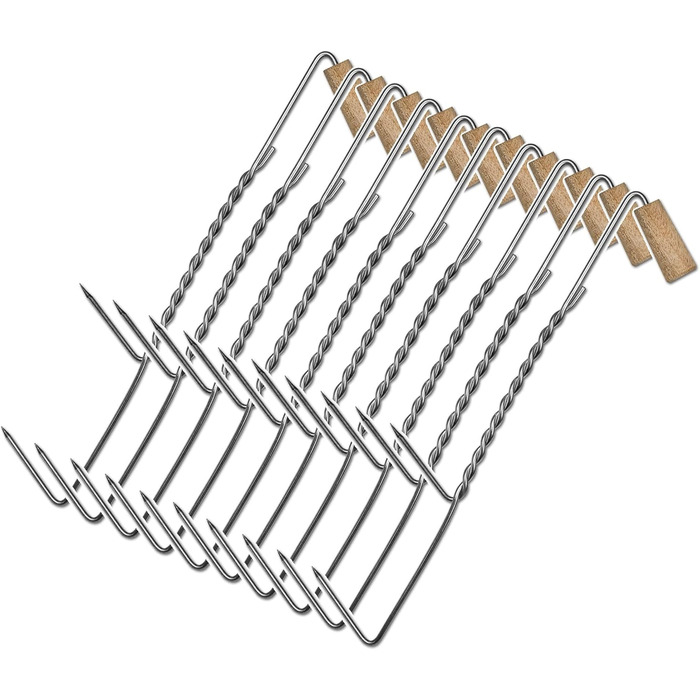 Гачків для коптильні з дерев'яною ручкою та подвійним наконечником 5 шт 18,5 см A&N